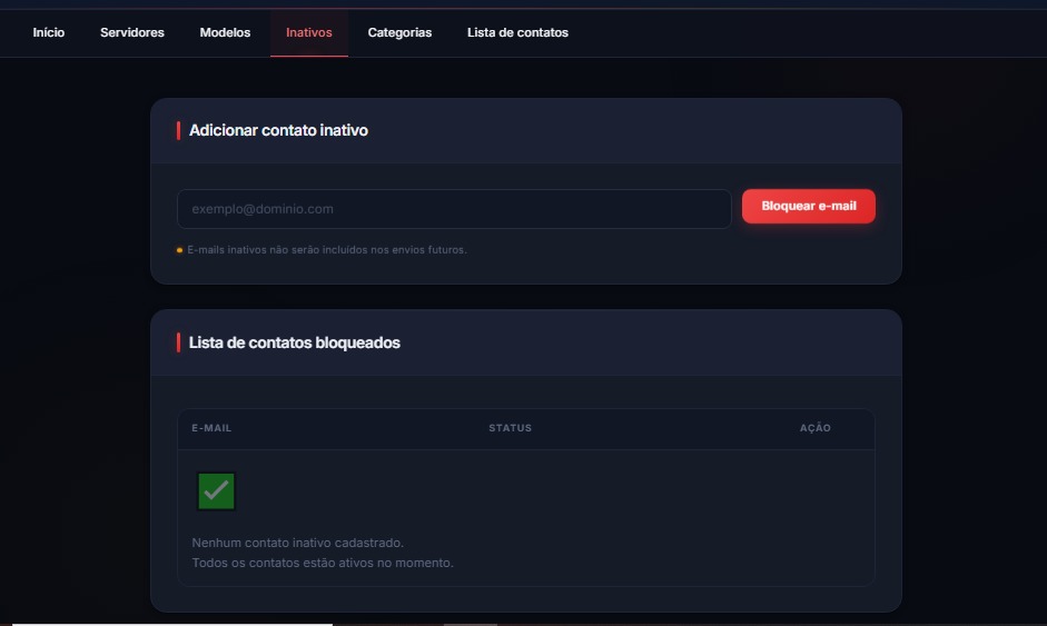 Lista de contatos inativos e bloqueados